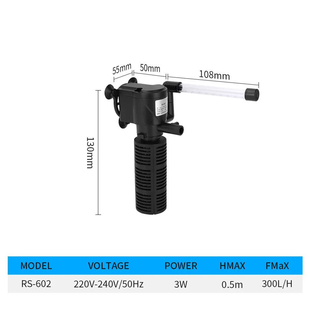 3 in 1 Aquarium Internal Filter Silent Fish Tank Filter Aquarium Water Purifier Submersible Water Purifier Aquarium Accessories