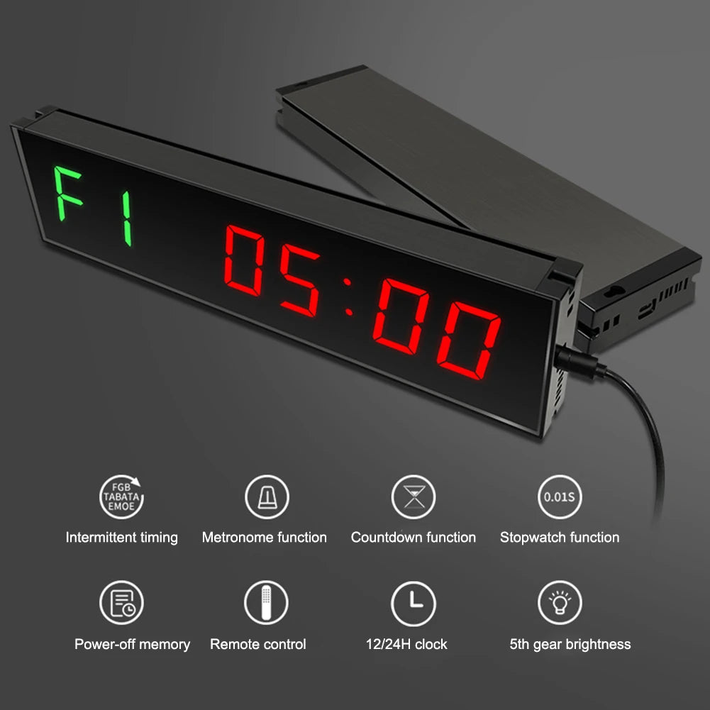 LED Digital Countdown Wireless Remote Control Digital Countdown Clock Aluminum Alloy with Adhesive Hook for Competition Training