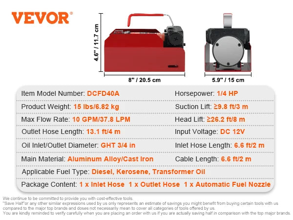 SucceBuy Diesel Fuel Transfer Pump Kit 10GPM 12V DC Portable Electric Self-Priming Fuel Transfer Extractor