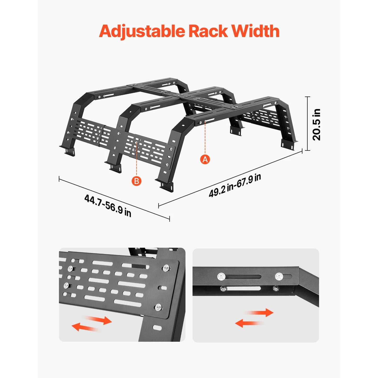 SucceBuy Overland Truck Bed Rack 49.2-67.9 in Width  Rack w/ Sidebar 900 lbs Static Capacity Duty Steel  w/Tacoma/Gladiator JT