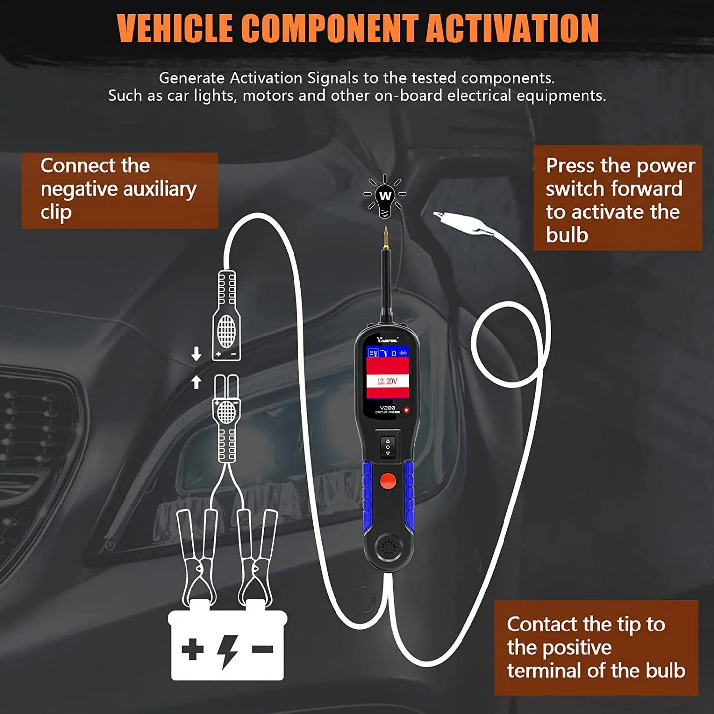 2026 VDIAGTOOL V200 Power Probe 12V/24V Automotive Car Circuit Tester AVOmeter Electrical System Diagnostic Tools 40FT Cable