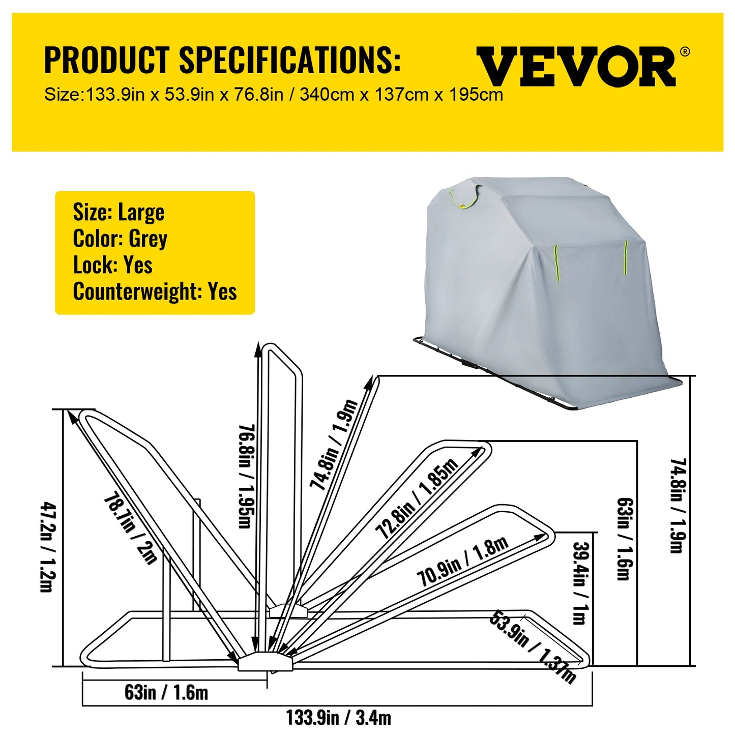 SucceBuy Universal Waterproof Motorcycle Cover Outdoor Shelter Protection Moto Accessories Storage Garage Use for Dust UV Etc