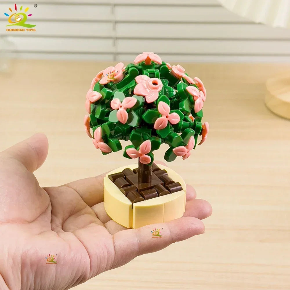 HUIQIBAO MOC Flower Succulent Potted Model Building Block DIY Eternal Bouquet Home Desk Plant Decor Brick Girl Gift Children Toy