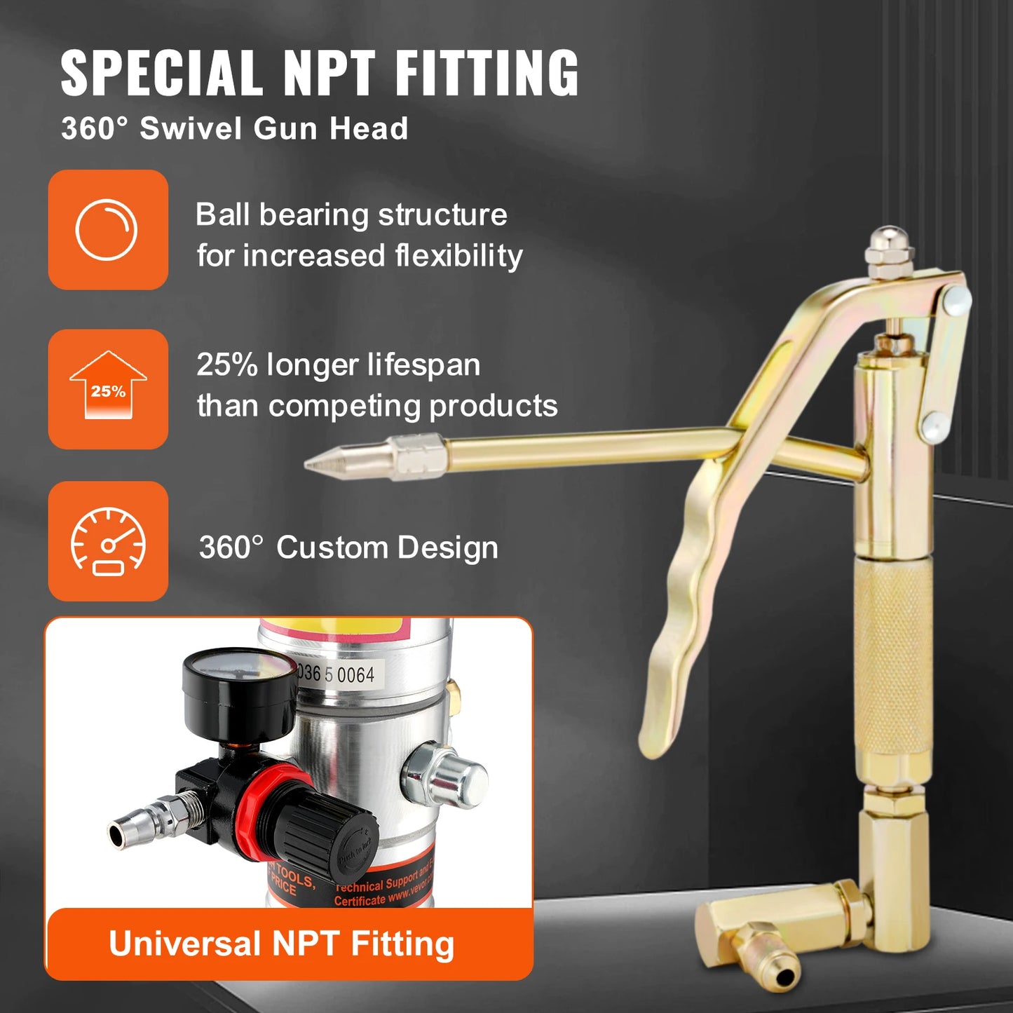 SucceBuy Pneumatic Grease Pump Air Operated with 13ft High Hose 360° Swivel Grease Gun Head Lubrication 50:1 Pressure Ratio