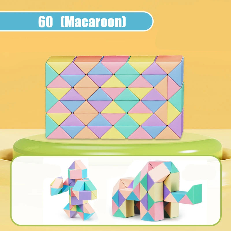 24-72 Segments Magic Rule Snake Multi-color 3D Puzzle Fidget Toys Decompression Transformable Cubes Educational Toys