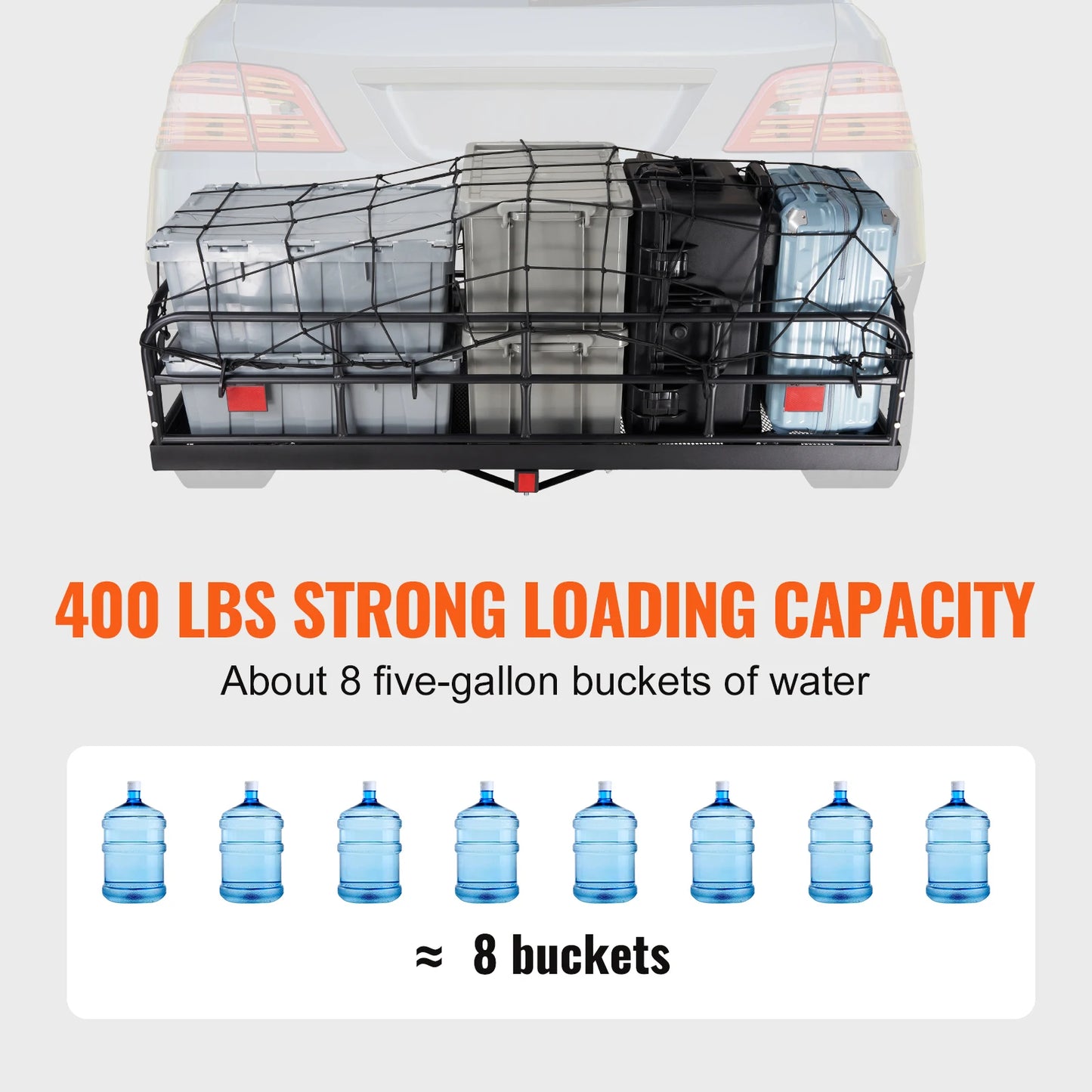 SucceBuy Hitch Cargo Carrier 60 x 24 x 14 in Folding Trailer Hitch Mounted Steel Cargo Basket 400lbs Loading Capacity Luggage