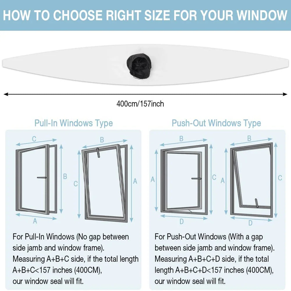 3m/4m Portable Air Conditioner Window Seal Universal Adjustable Sealing Cloth with Weatherproof Fabric Strip for Push Up Windows