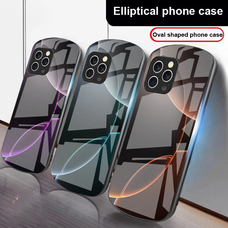 Geometric Semicircle For IPhone 16 Pro Max 15 Pro 14 13 12 Mini 11 XS Max XR 7 8 Plu SE 2022 Elliptical Glass Phone Case