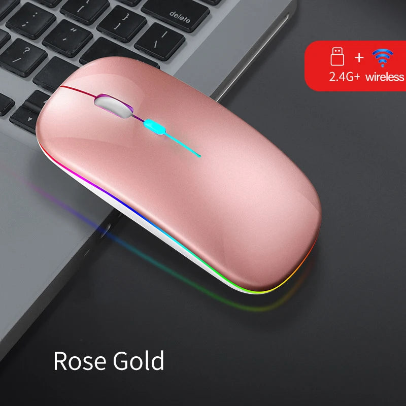 Wireless Mouse Dual Mode Bluetooth-Compatible Mouse LED Rechargeable Laptop Mouse Portable Computer Mice for Laptop ipad Tablet