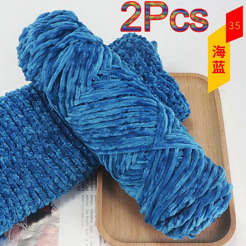 2Pcs Chenille Yarn hand Knitting 100% Polyester Velvet Yarn Crocheting Amigurumi bag line knit sweater blanket hat scarf threads