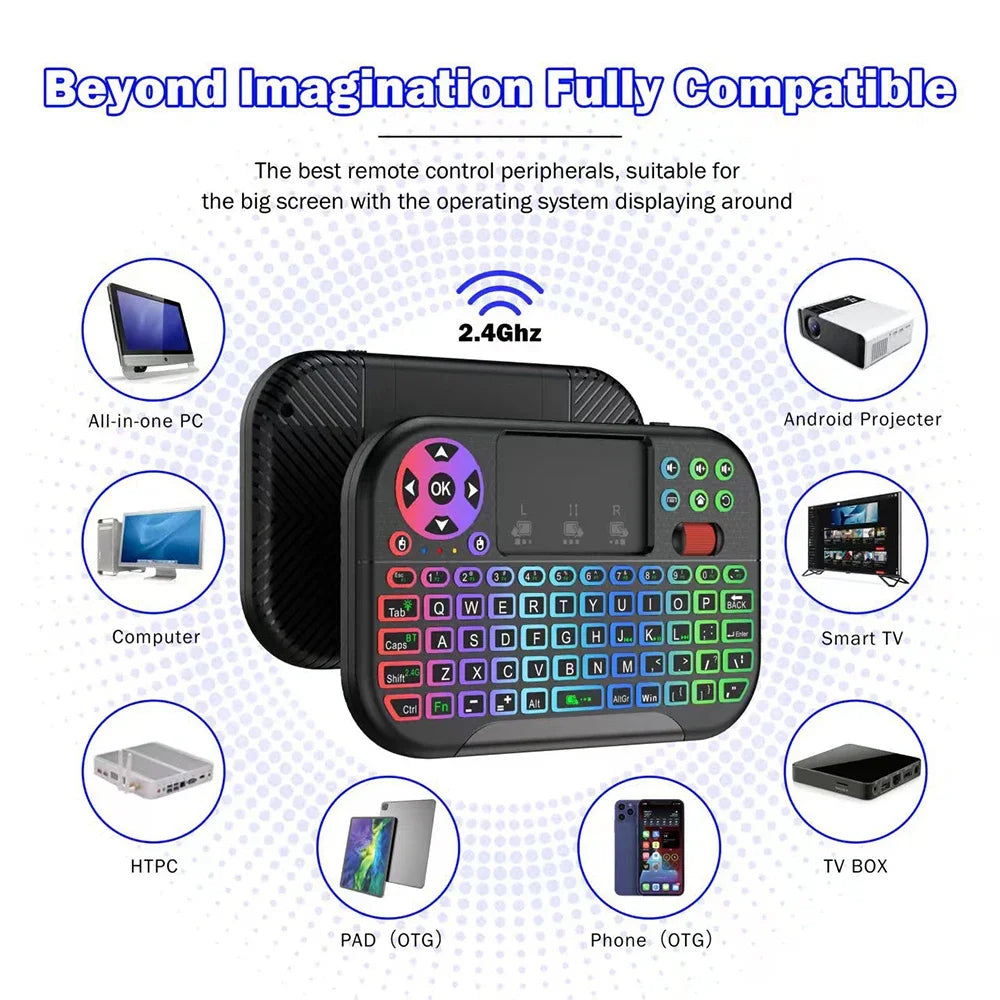 KEBIDUMEI Mini Wireless Keyboard with Scroll Wheel Touchpad  8 Color Backlit BT 2.4G Dual Mode Air Mouse Remote for PC TV Box
