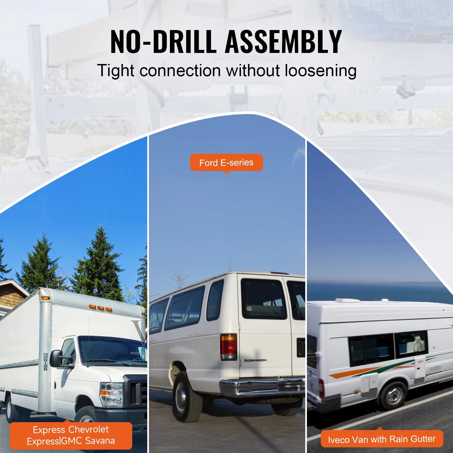 SucceBuy Van Ladder Rack Adjustable Rain Gutter Van Roof Racks Alloy Steel Roof Rack with 750 lb Capacity Fit for Full-Size Vans