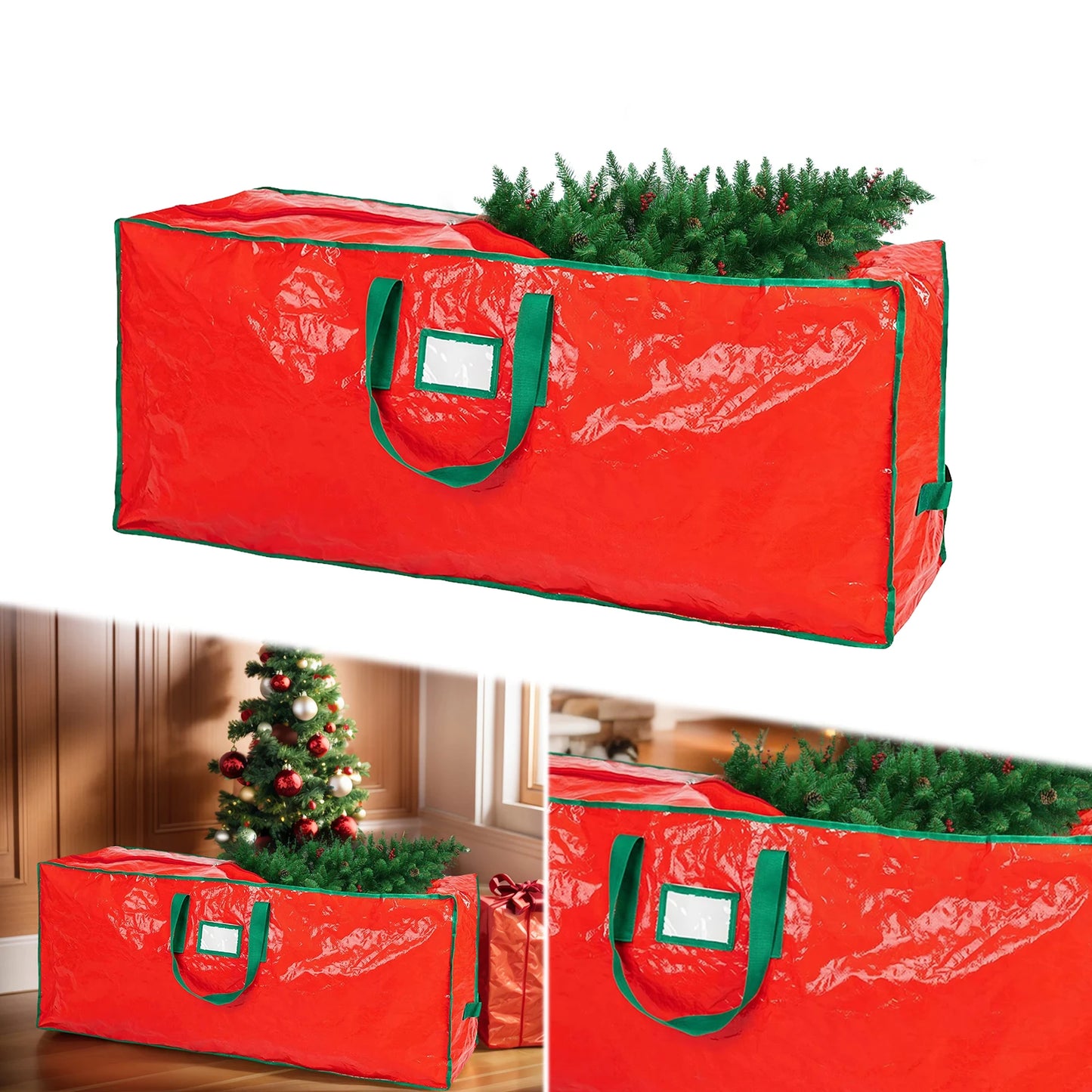 PE Xmas Tree Storage Bag w/ Handle Waterproof Fold Tree Package Bag (122 RED)