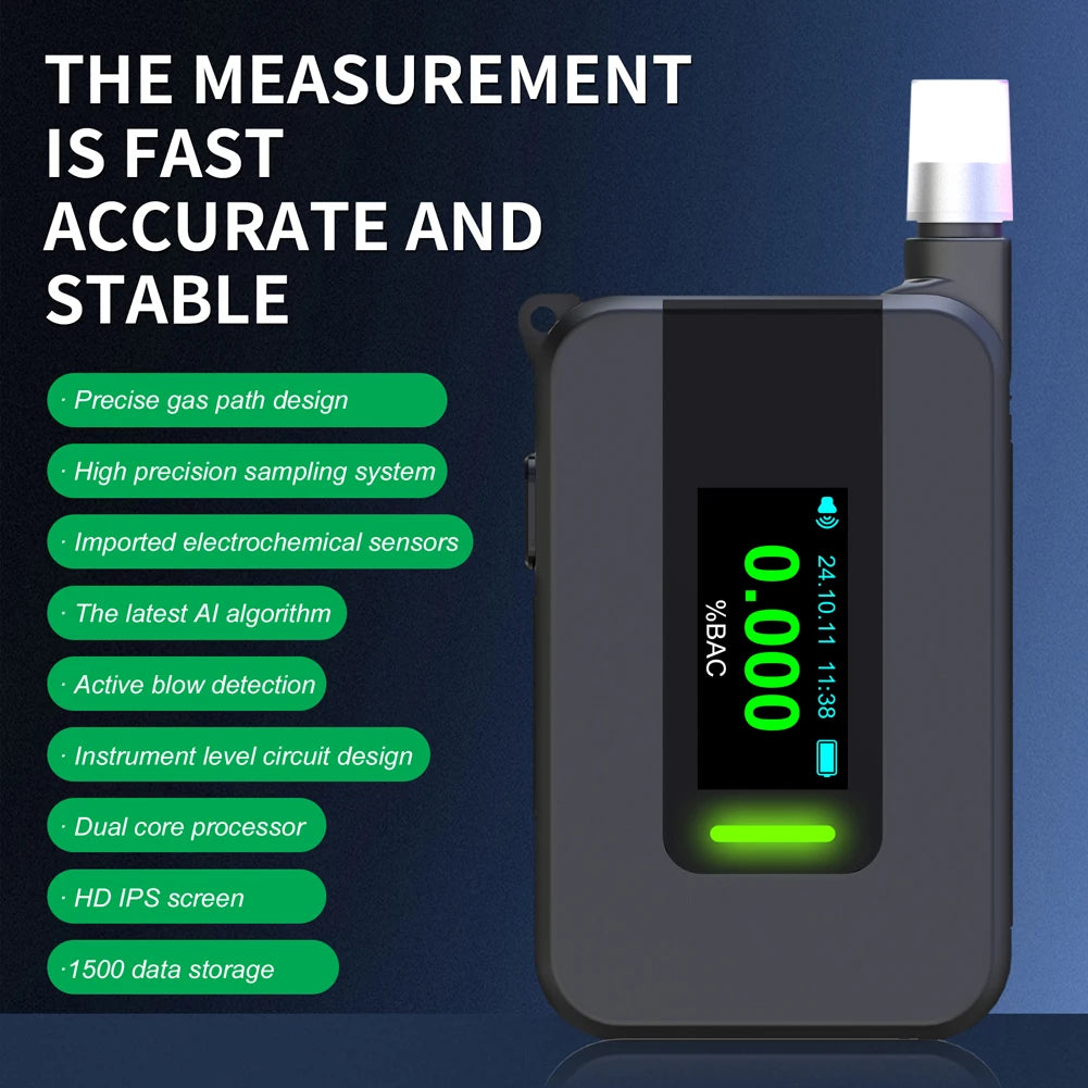 Electrochemical Alcohol Tester IPS Display Non-Contacting Electronic Breathalyzer Portable Alcohol Meter for Professional Use