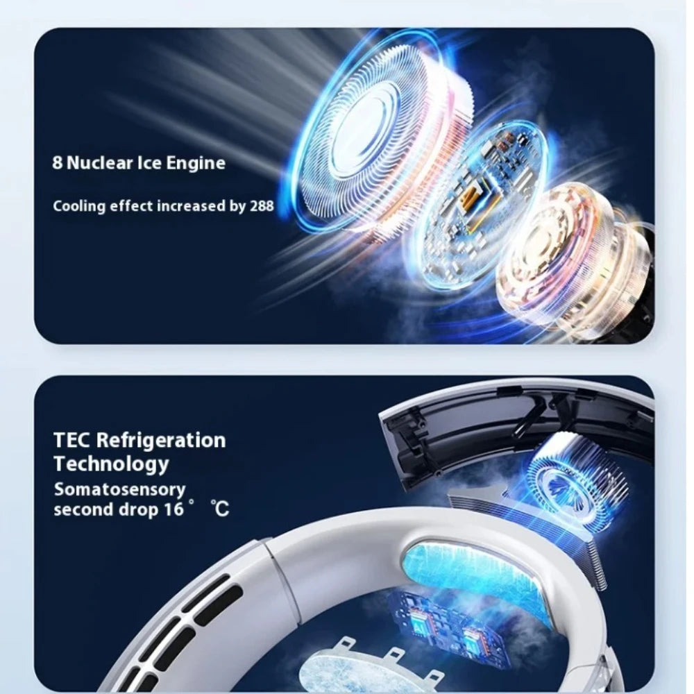 Digital Display Power Bladeless Fan Neckband Air Cooler USB Rechargeable Fan Cooling Tool USB  Portable Mini Hanging Neck Fan