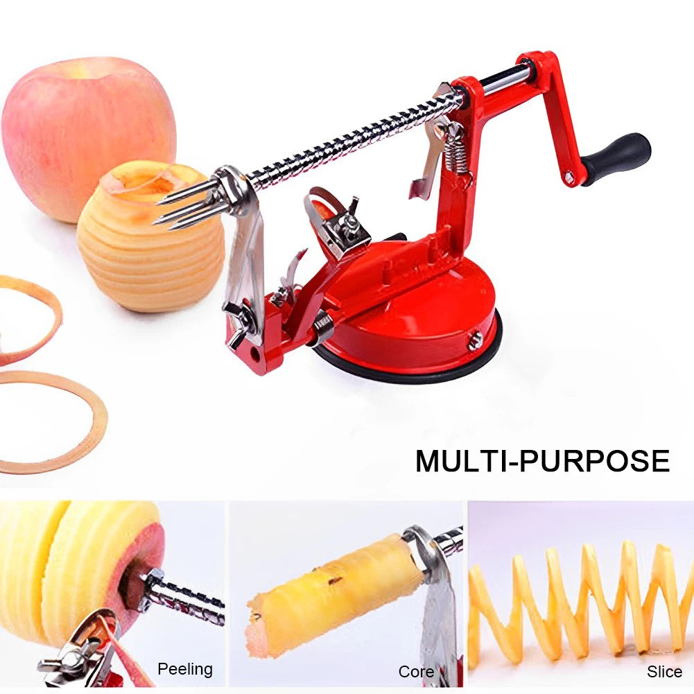 3 in 1 Apple Peeling Machine Rotary Fruit Peeler Slicing Machine Stainless Steel with Suction Base for Household Kitchen