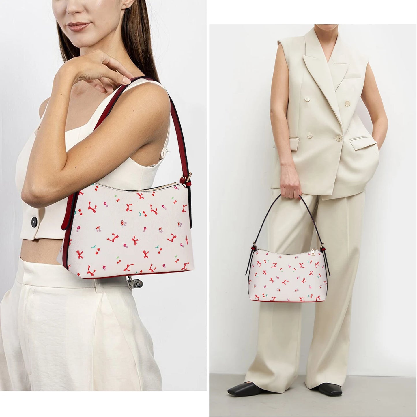 Shoulder Bag for Women Bow Hobo Bag PU Leather Removable Strap Satchel Purse Tote Bag for Work Tavel