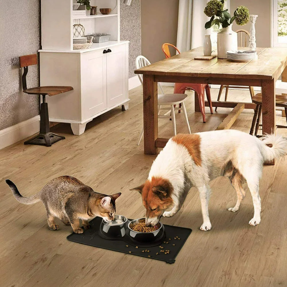 2PCS Silicone Pet Feeding Food Mat Waterproof Non-slip Dog Cat Bowl Placemat Pad NEW