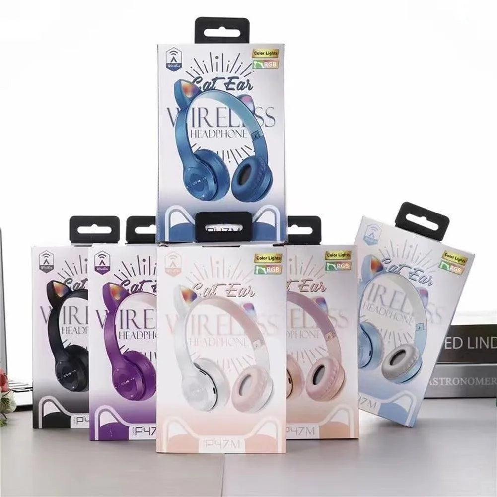 Wireless Bluetoot 5.0 Headphones Cat Ear Gaming Headset Glow Light Helmets Cute Sports Music Headsets For Children Girl Gifts