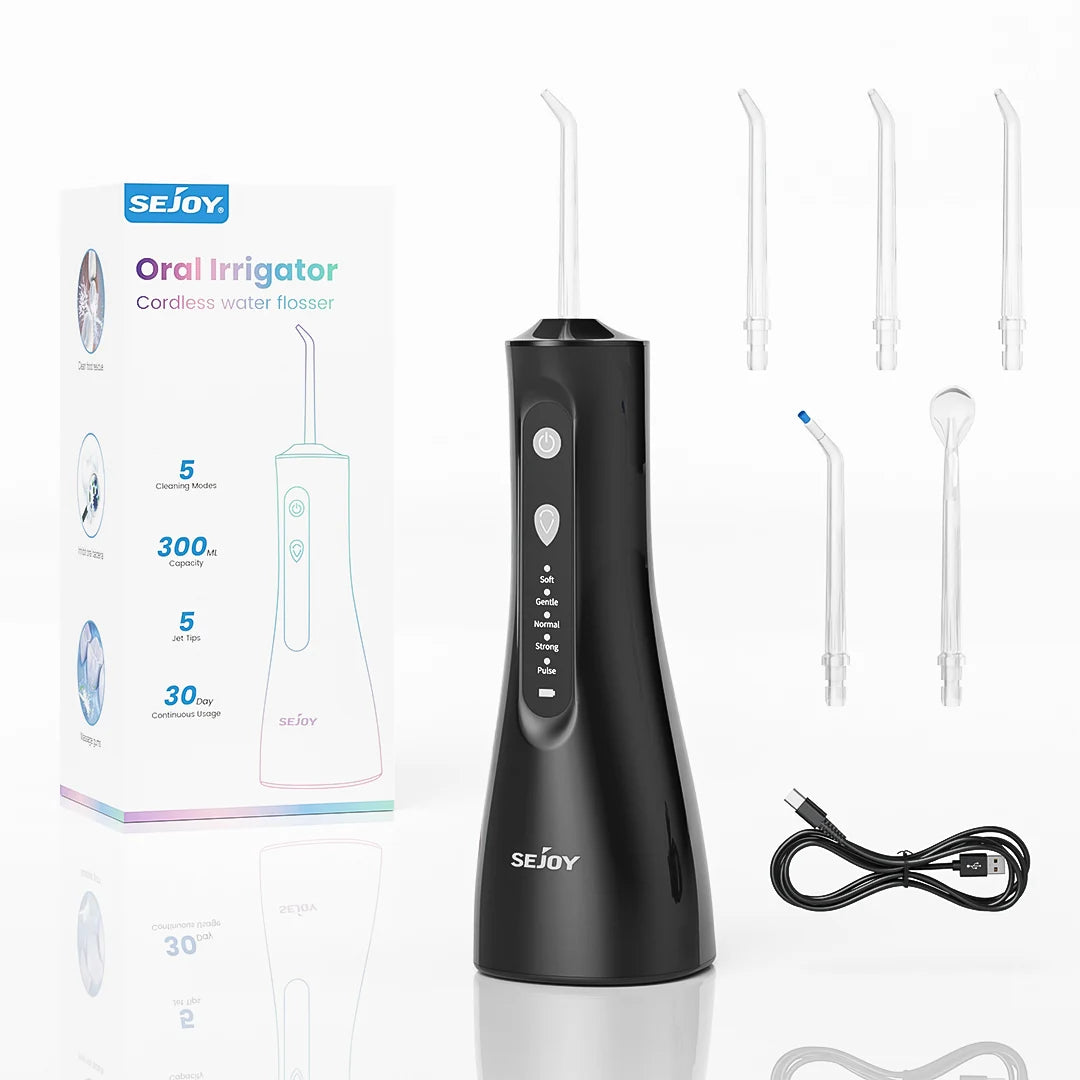 Sejoy Electric Water Flossers Oral Irrigator Rechargeable Portable Dental 5 Modes Water Tank Teeth 300ML Waterproof Cleaner