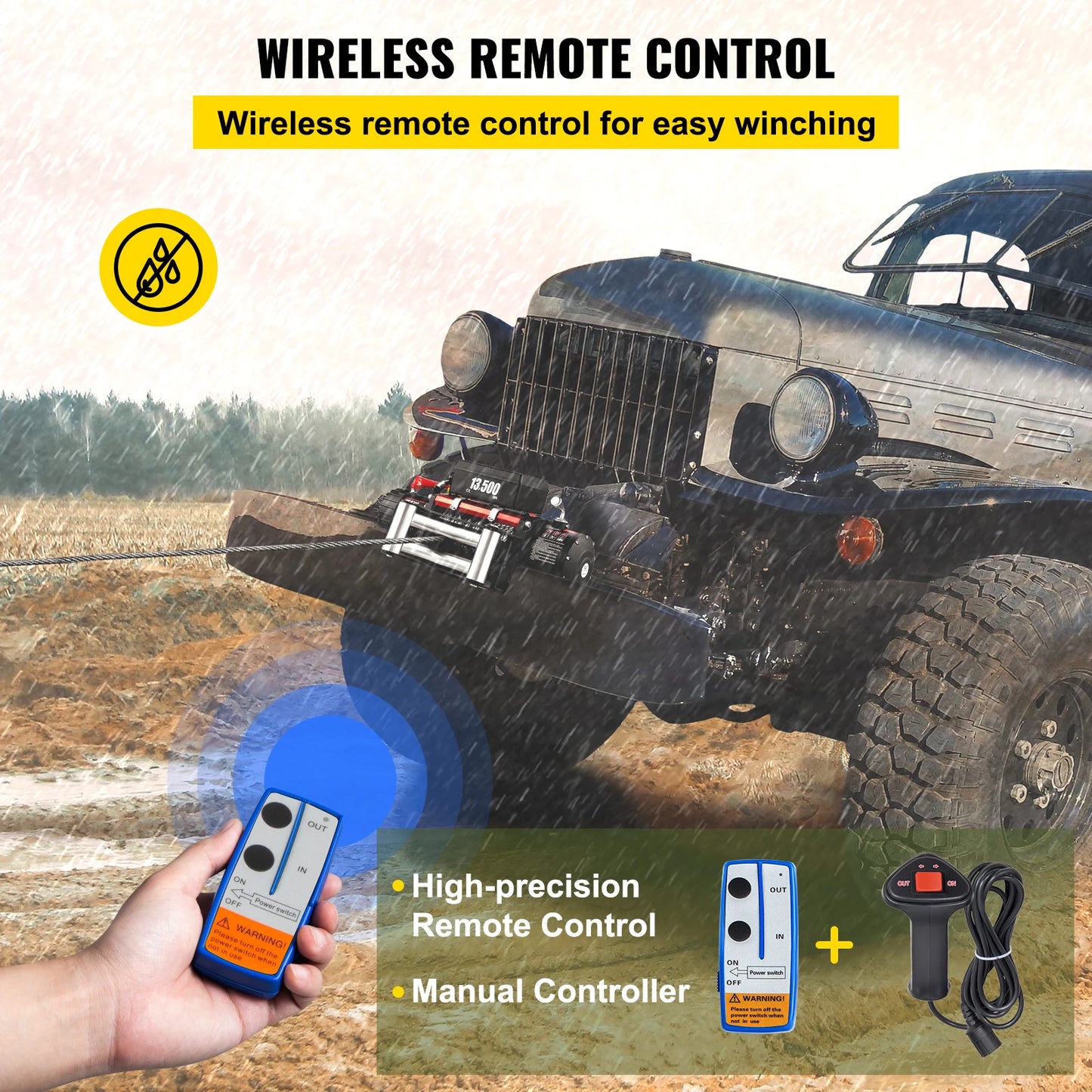 VEVOR 13500LBS 12V Electric Winch for 4X4 92FT Steel Cable Car Trailer Ropes Towing Strap W/ Wireless Control ATV Truck Off Road