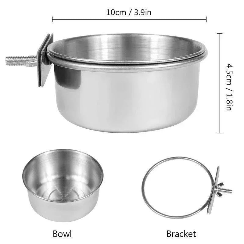 Bird Feeder Parrot Food Water Cup Stainless Steel Bird Food Bowl With Clamp Holder Parakeet Lovebird Feeders   птиц