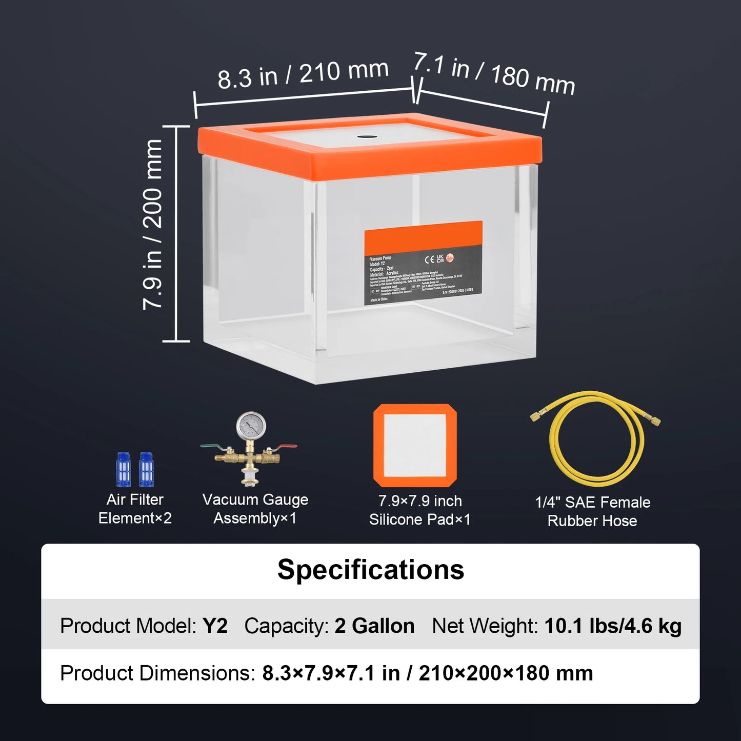 SucceBuy 2 Gallon Vacuum Chamber Upgraded Multipurpose Acrylic for Resin Silica Degassing Gel Gypsum Degassing Vacuum Extraction