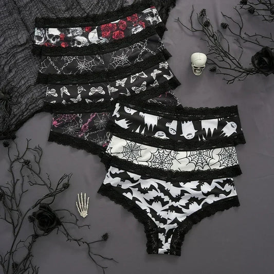 Underwear Women's Lace Edge Sexy Panties Gothic Style Lingerie Rose Skull Personalized Comfortable Breathable Triangle Pants