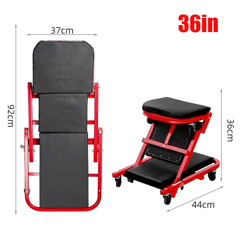AIRAJ 36" Folding Car Repair Bed Auto Maintenance Work Bench Chair Auto Bench Wheels Roller Car Creeper Roller Seat Garage Gift
