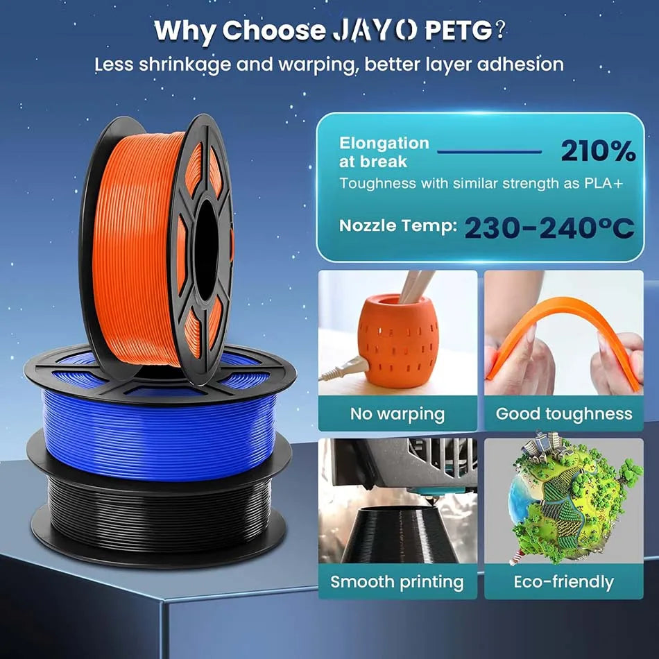 JAYO 3D Filamen 1.75mm PLA/ PETG / High Speed Matte PETG/ PLA+ 3D Printer Filament for FDM 3D Printers 3Rolls/set