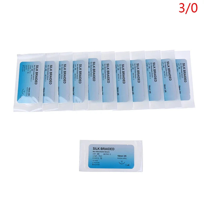 12Pcs 2/0 3/0 4/0 5/0 Medical Needle Suture Nylon Monofilament Thread Suture Practice Kit Teaching Demonstrations Exercises