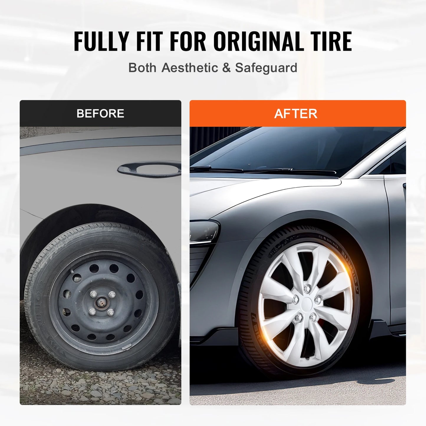 SucceBuy Wheel Rim Cover Hubcaps 16" Scratch-Resistant Hubcap with Snap & Valve Nozzle Hole ABS  PC Hubcap Fits for All Weather
