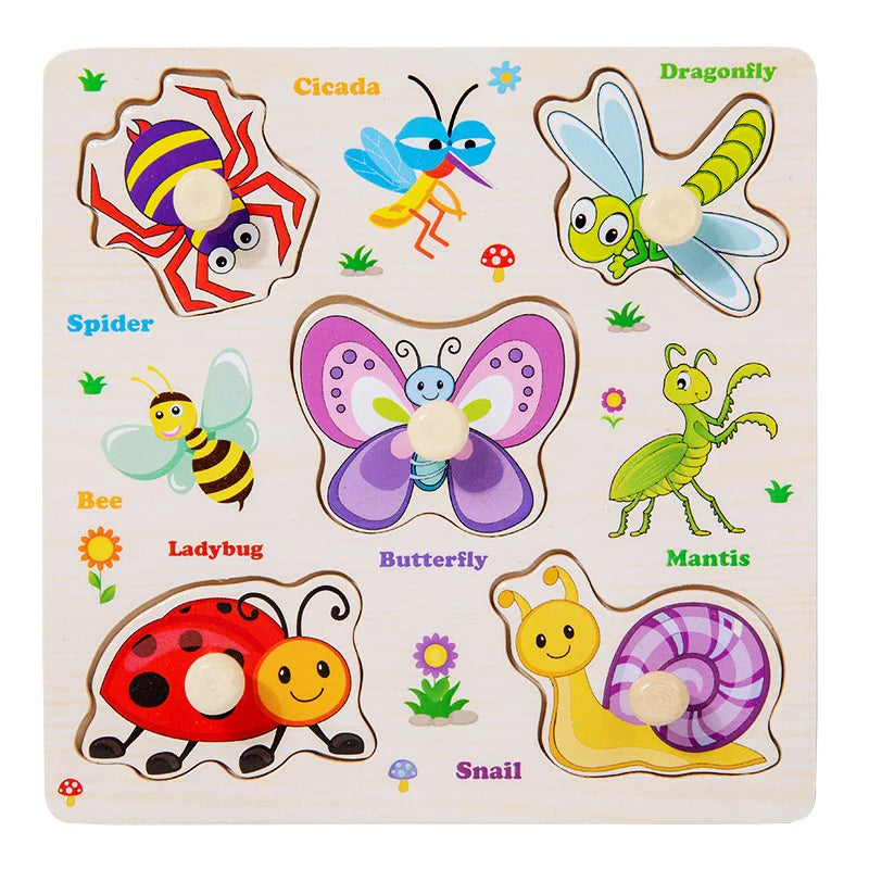 Montessori Baby Wooden Puzzle Toys Kids Educational Game 3D Cartoon Animal Jigsaw Puzzle Toys Activity Board for Child 2 3 Years