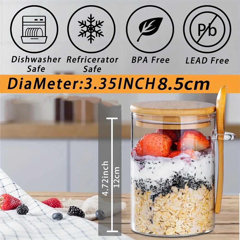 Coffee Sugar Container Salt 1/2/3/4pcs Airtight Glass Jars with Bamboo Lids and Spoons 18oz Glass Bulk Food Storage Jar