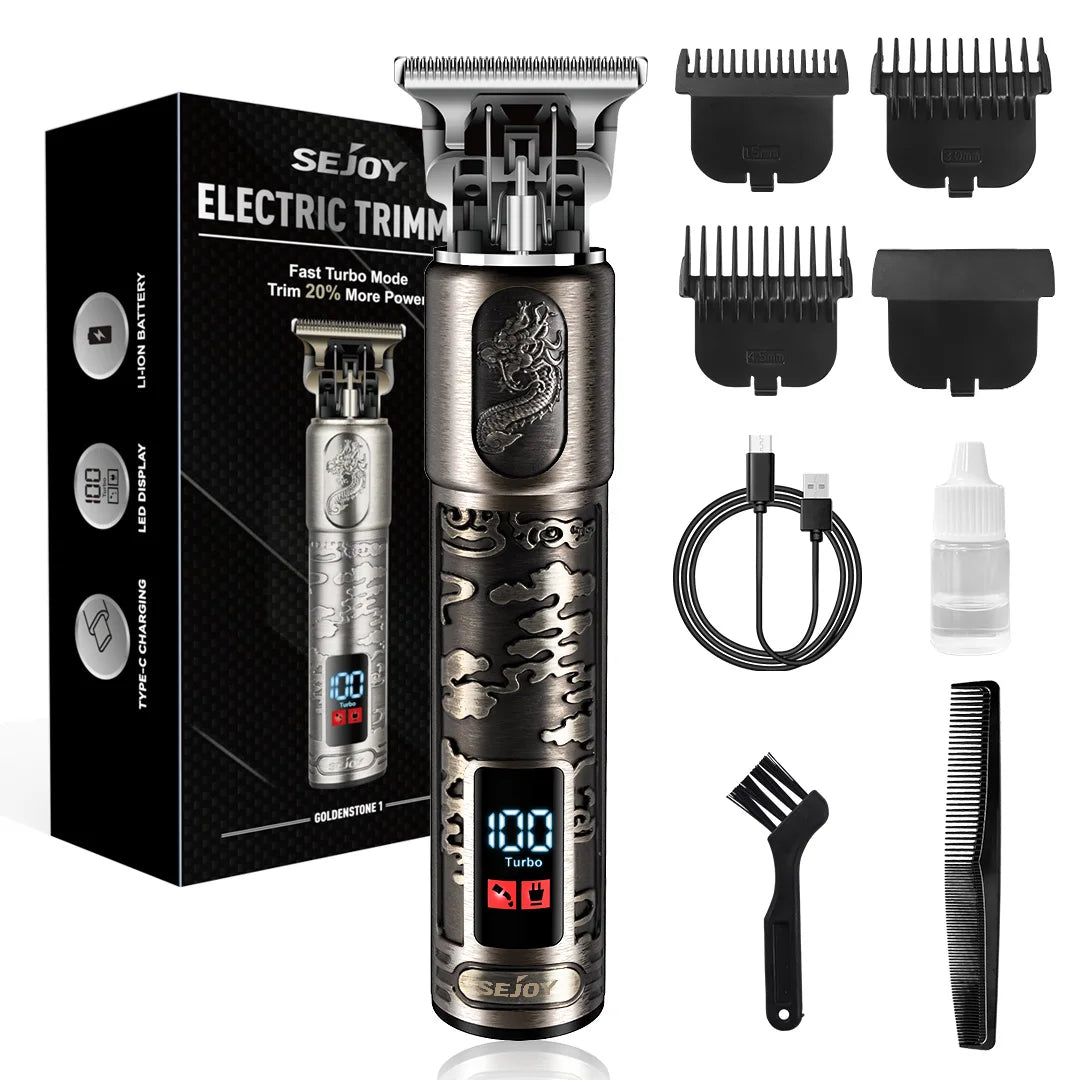 SEJOY USB Rechargeable Hair Clipper Cordless, Metal Body Dragon Design Hair Trimmer for Men,Professional Haircut Kit Hairstyling