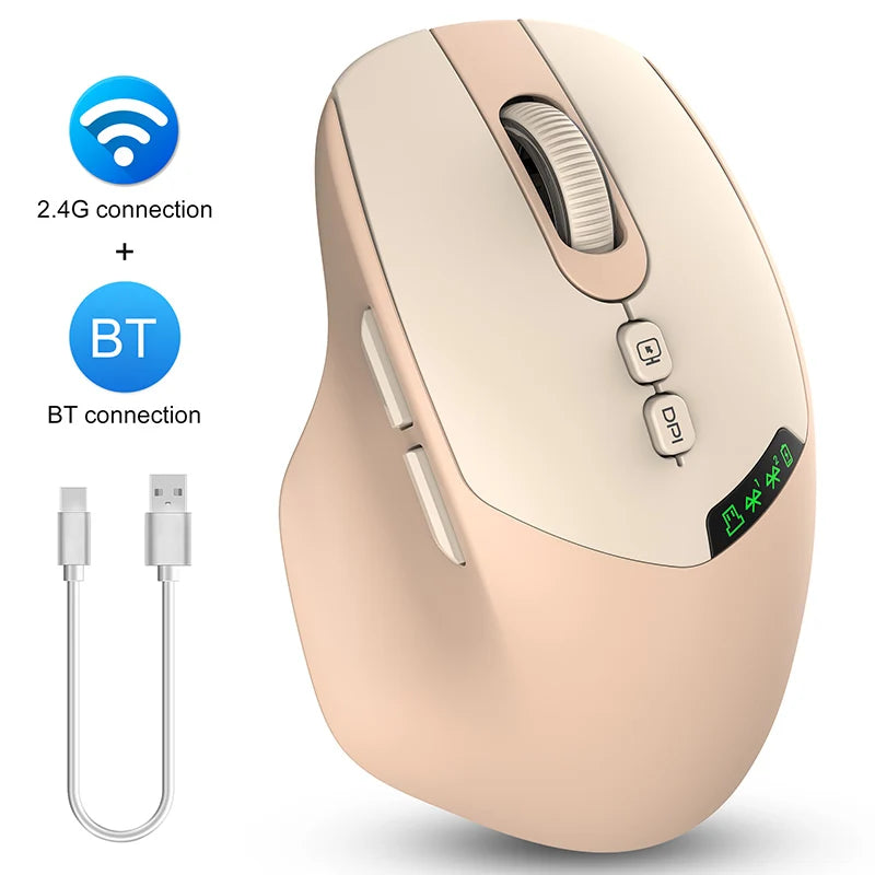 T02 Silent Dual-mode Wireless Mouse with Bluetooth 2.4G, DPI Adjustment, 500mAh Battery, Display Screen for PC Laptop