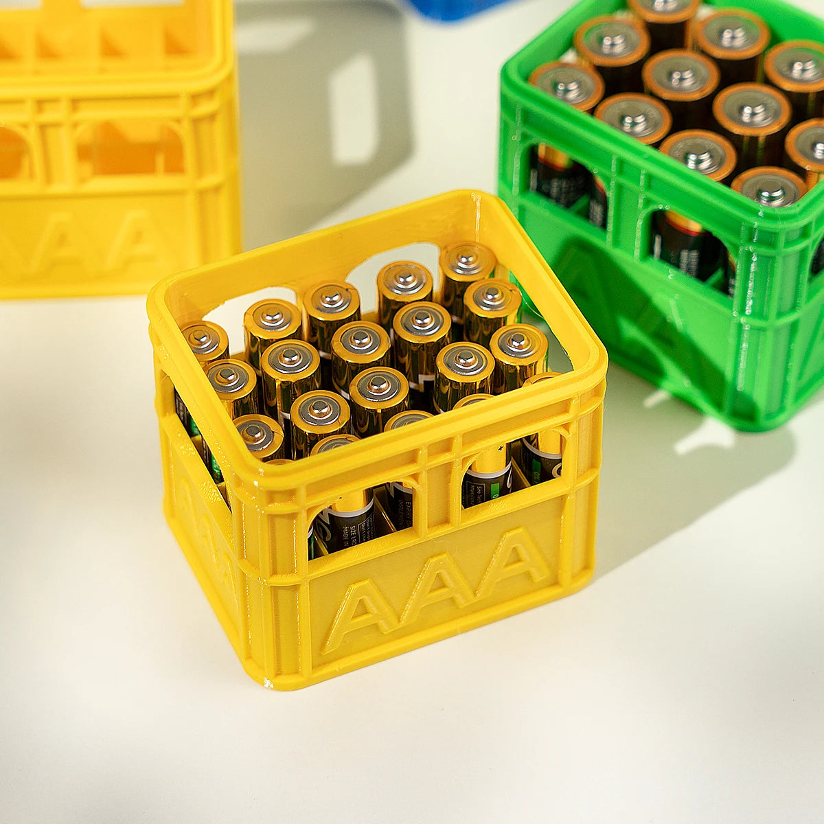 3D printed beer crate style stackable battery storage box, AA and AAA sizes, 18650 21700 9V.