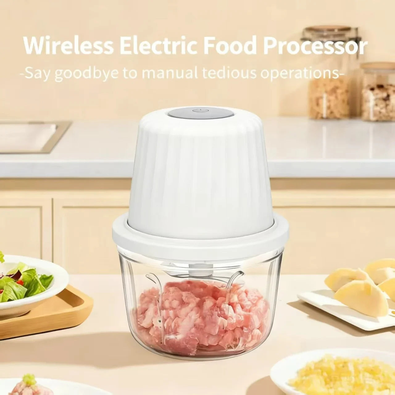 Portable Electric Garlic Mincer 400ML with 6 Blades - USB Charging Mini Vegetable Chopper for Home Cooking & Picnics