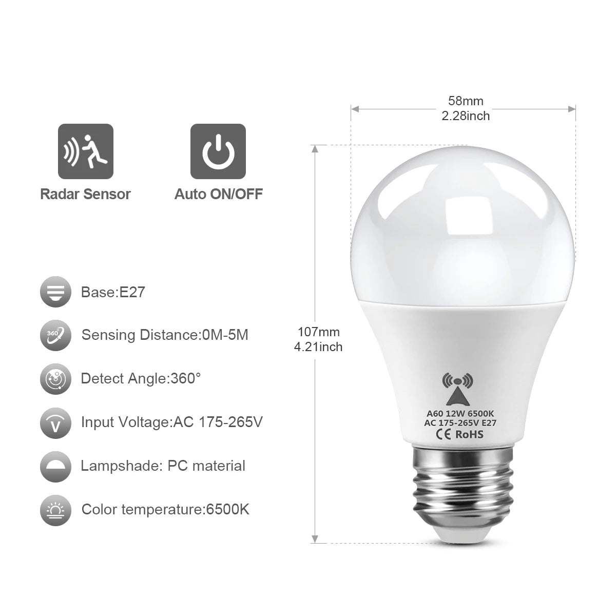 LED Night Light Radar Sensor Bulb E27 12W 220V 110V Night Lamp Luz Led for Bedroom Stairs Hallway Cozinha Lighting