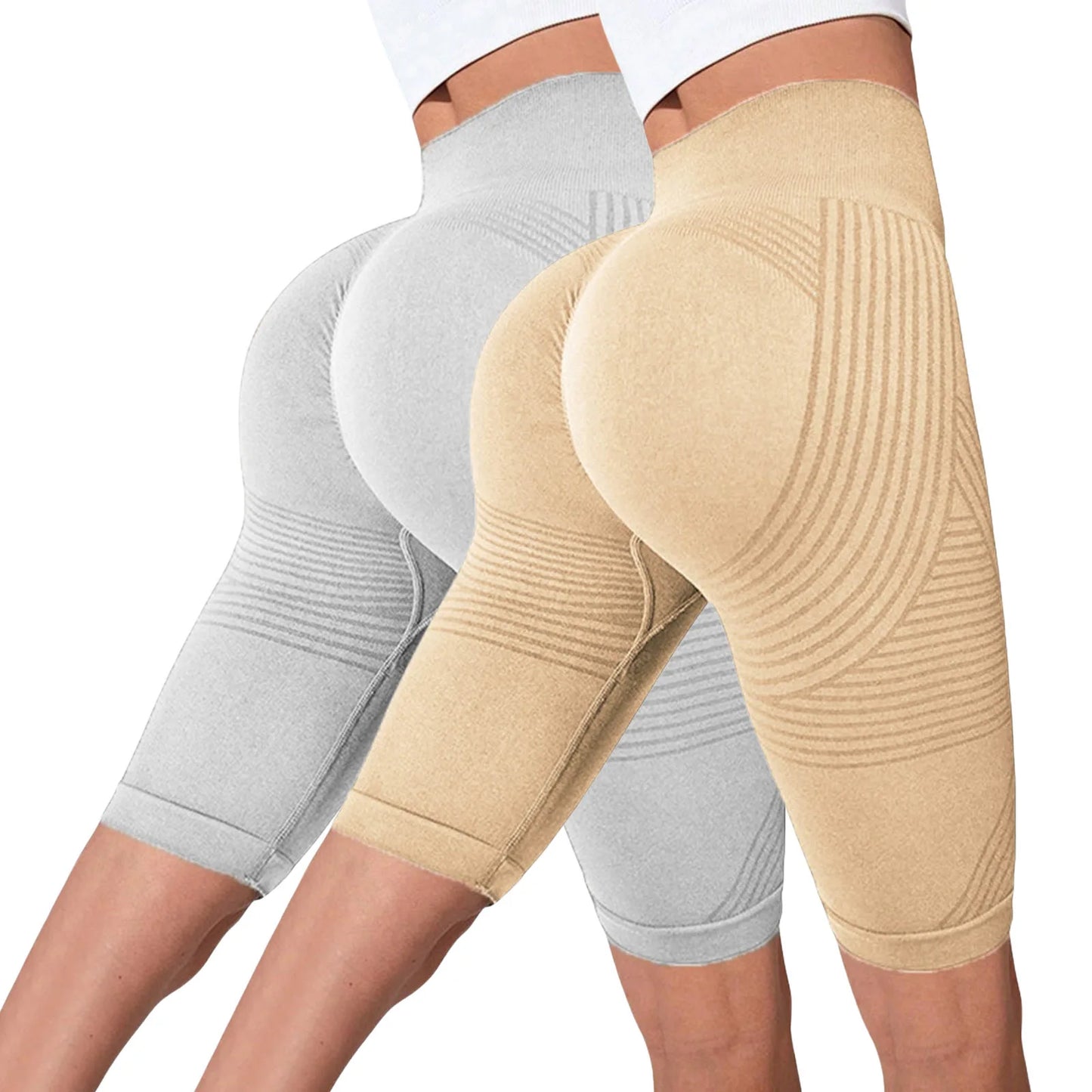 2-Pack of European and American hot-selling seamless hip-lifting fitness pants, belly-tight high-waisted peach hip yoga shorts