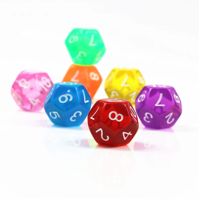 10pcs/set Polyhedral 12 Sided Dice Transparent D12 Dice for DND TRPG Table Game Entertainment Supplies