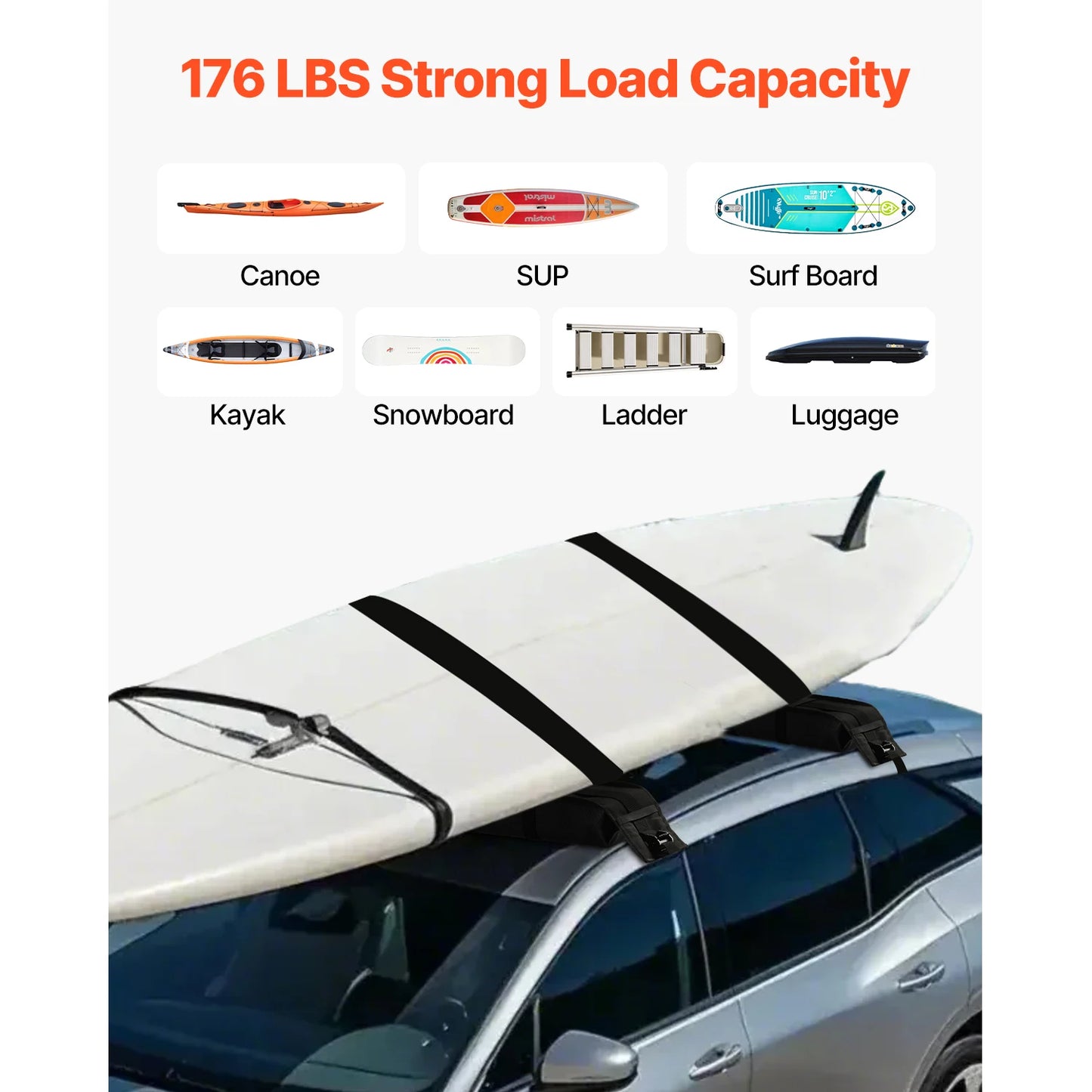 SucceBuy Soft Roof Rack Pads Universal Car Roof Rack Pad Luggage Kayak Carrier with 2 Tie-Down Straps for Canoe Snowboard Paddle