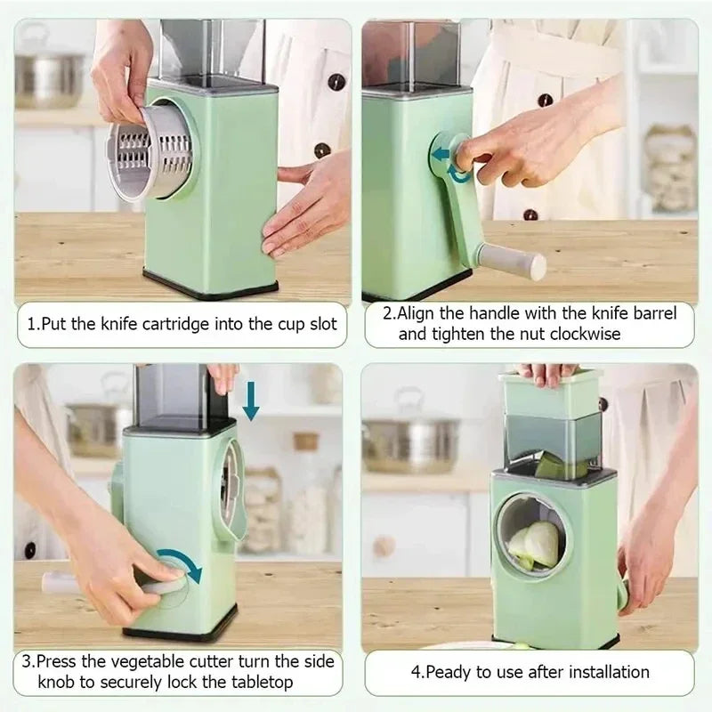 Kitchen Vegetable Chopper with 3 Sharp Drums Machine Rotary Hand Cranked Shredder Vegetable Cheese Slicer Household Kitchen Tool