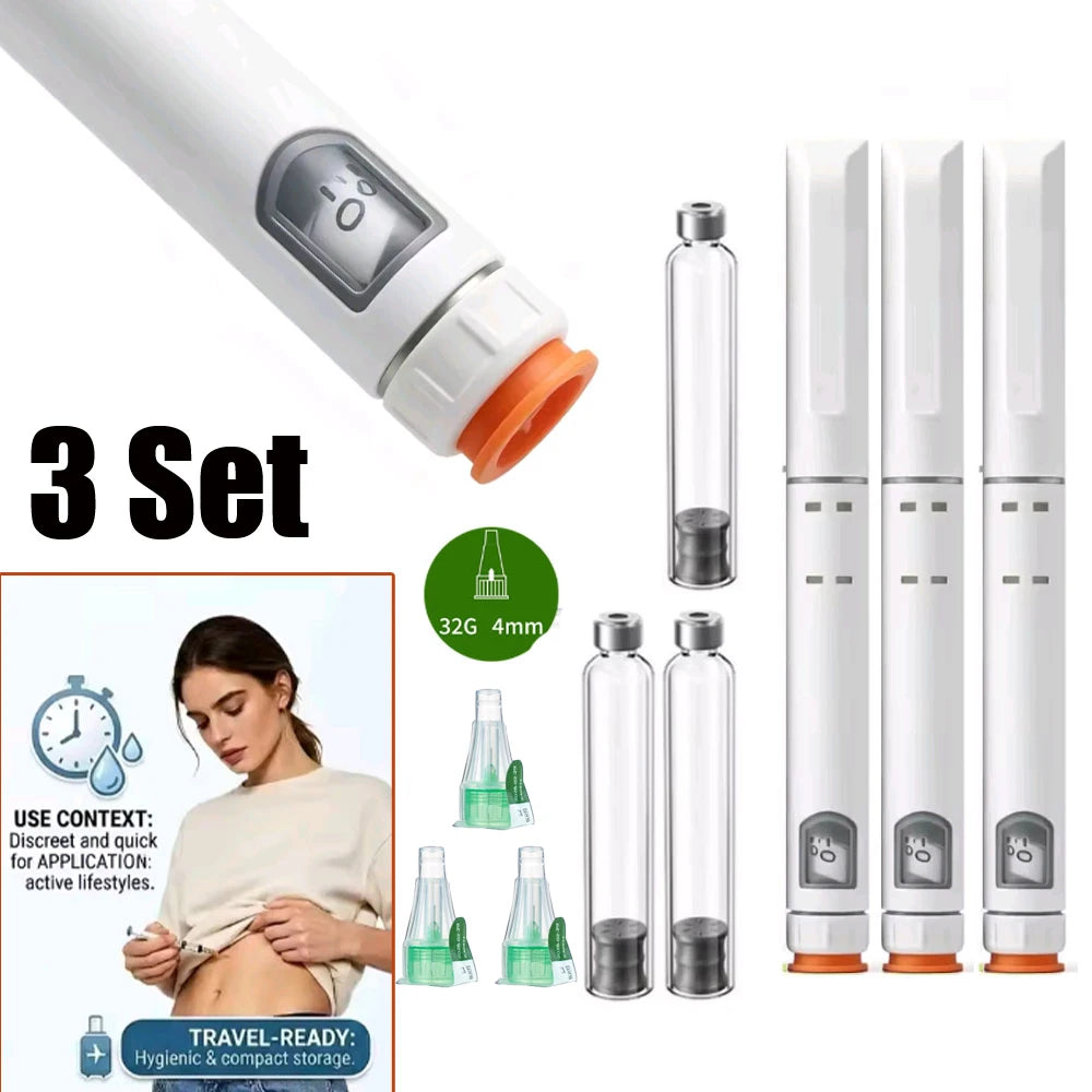 Disposable Sterile Injection Pen Insulin Injection Pen Adjustable Growth Hormone Dose 60U with 3ml Cartridges & 32G 4mm Pen Tip