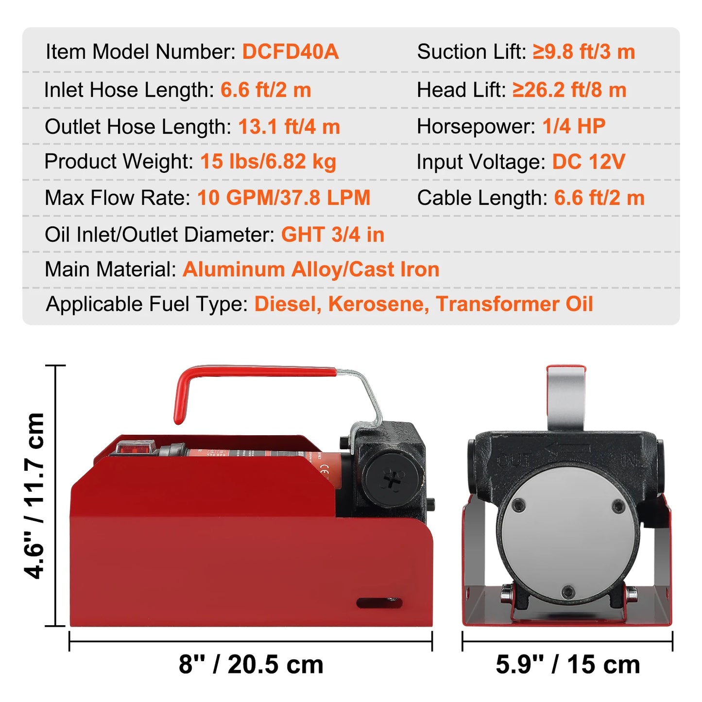 SucceBuy Diesel Fuel Transfer Pump Kit 10 GPM 12 V DC Portable Electric Self-Priming Fuel Transfer Extractor Refueling Use Tool