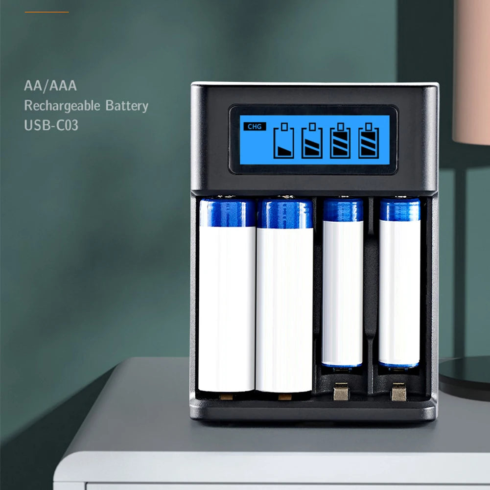 4 Slots LCD Display AA AAA Rechargeable Battery Charger USB Input Fast Charger for NI-MH /NI-CD AA AAA 1.2V Rechargeable Battery