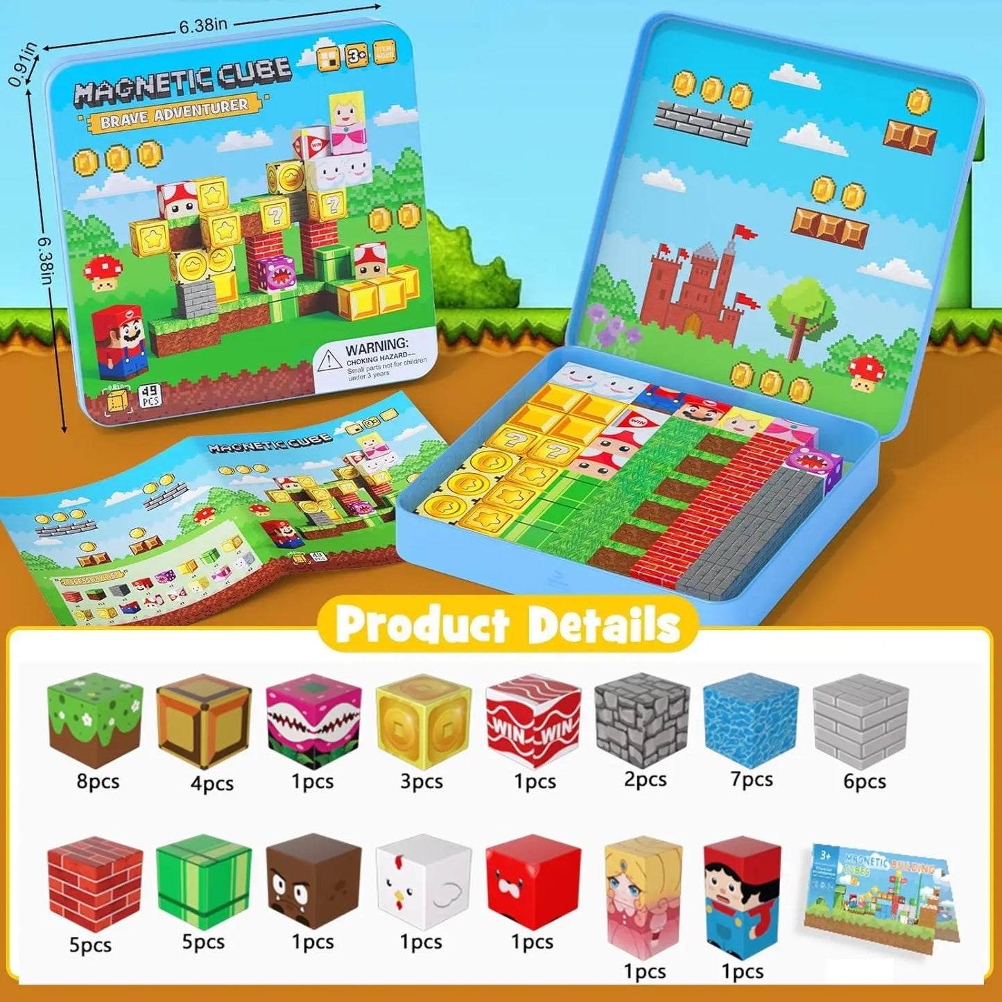 49PCS Mini Magnetic Blocks, with Iron Box, Travel Magnet Building Blocks for Toddlers,STEM Educational Magnet Toys