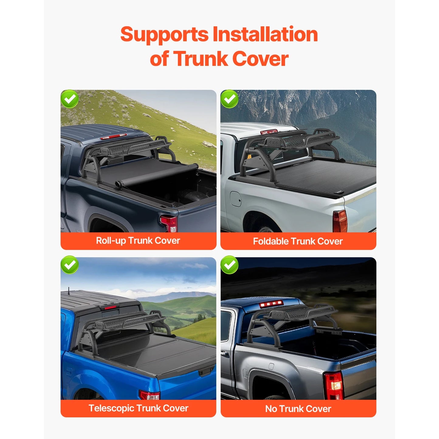 SucceBuy Truck Bed Roll Bar Universal Pickup Sport Adjustable Bar Chase Rack Compatible with Full/Mid-Size Trucks, Carbon Steel
