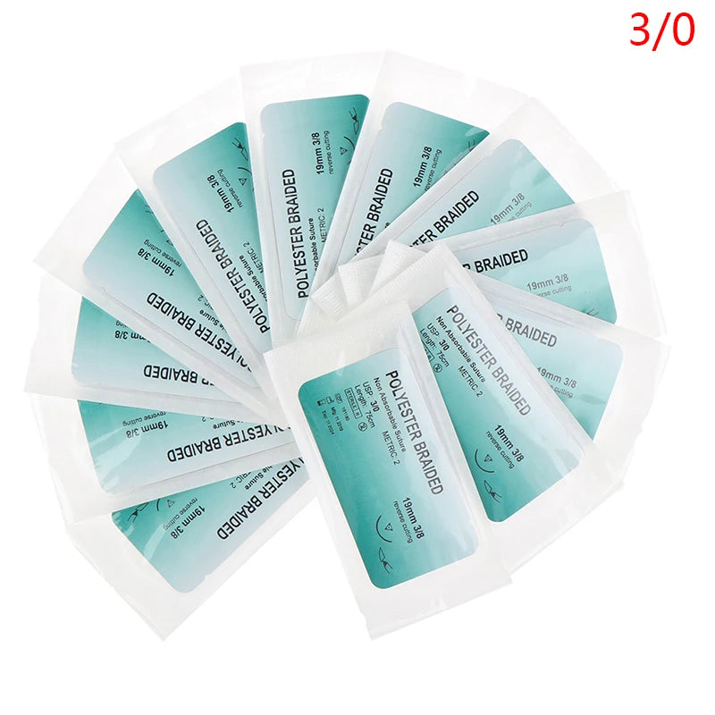 12Pcs 2/0 3/0 4/0 5/0 Medical Needle Suture Nylon Monofilament Thread Suture Practice Kit Teaching Demonstrations Exercises
