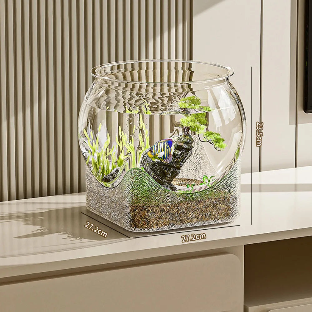 Clear Fish Tank Resistant Falling Round Desktop Aquarium Multifunctional Durable Ornamental Fish Decor